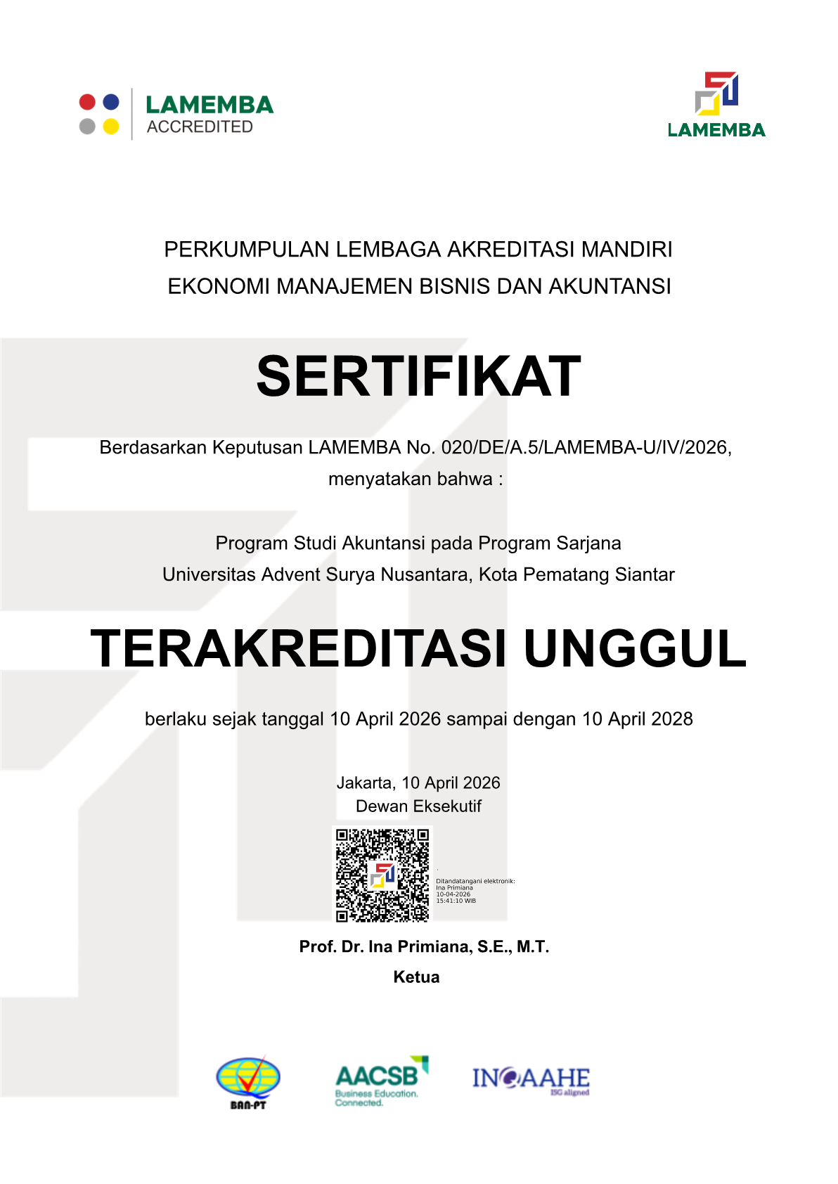 Sertifikat Akreditasi SERTIFIKAT AKREDITASI AKUNTANSI